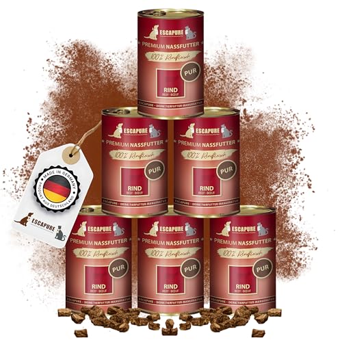 Escapure Rind Pur Dose 6 x 400g - Nassfutter für Hunde - 100% pures Rindfleisch Nassfutter - Premium Dosenfutter Rind ohne Zusatzstoffe - Hunde Ergänzungsfuttermittel frei von Getreide