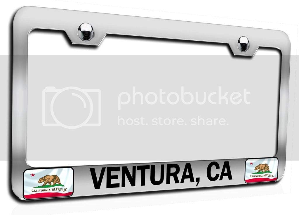 Makoroni - Ventura CA Californian California Chrome Metal License Plate Frame Tag Holder, #c28