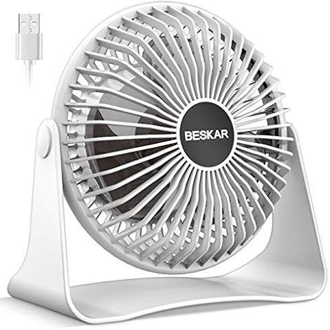 OVIFM BESKAR USB Table Fan, Portable Air Circulator Fan with Strong Airflow Quiet Operation, 360°Rotate Electric Desk Fan for Home,Office,Gym White Cover