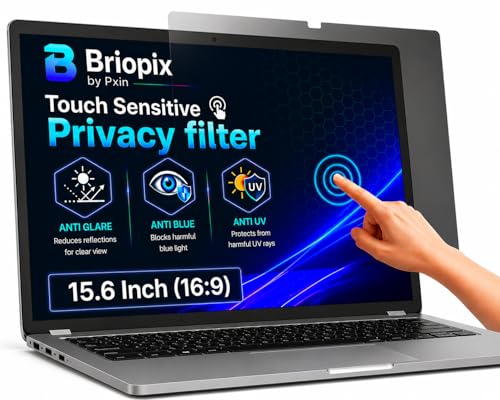 Image of Briopix Aura 15.6 Inch (16:9) | Touch Sensitive Privacy Screen | Anti Blue | Anti Glare | UV Block & BLUVLIGHT Block Layer | Privacy Filter compatible with HP /Dell /Lenovo /Asus /Acer