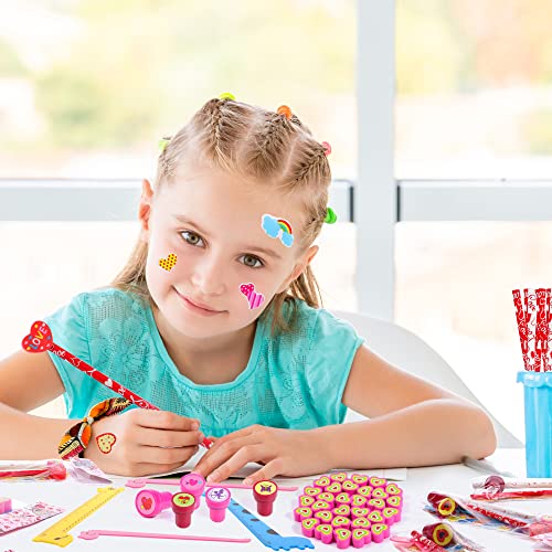 30 Pack Valentines Day Assorted Stationery Value Gift Set Kids Classroom Exchange Pencil Eraser Ruler Stamper And Stickers Classroom Prizes Goodie Bag Party Supplies #TOP4