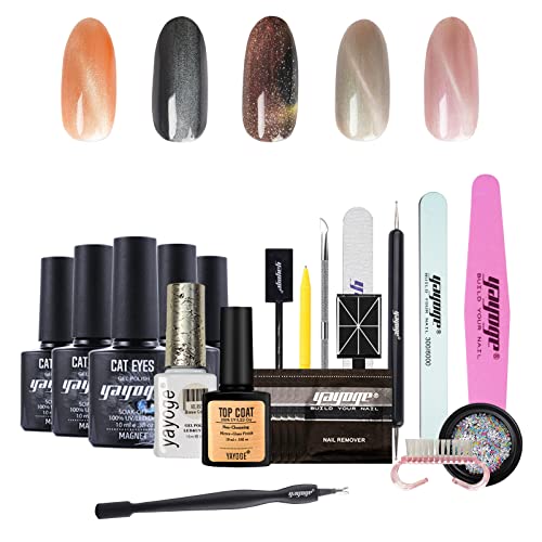 Yayoge Gel Nail Polish Kit，5 Colors Gel Nail Polish Base and Top Coat ，UV Gel Nail Polish Set ，Soak Off Gel Nail Art Manicure Kit, Ideal Gifts DIY Nail Art Salon and Home