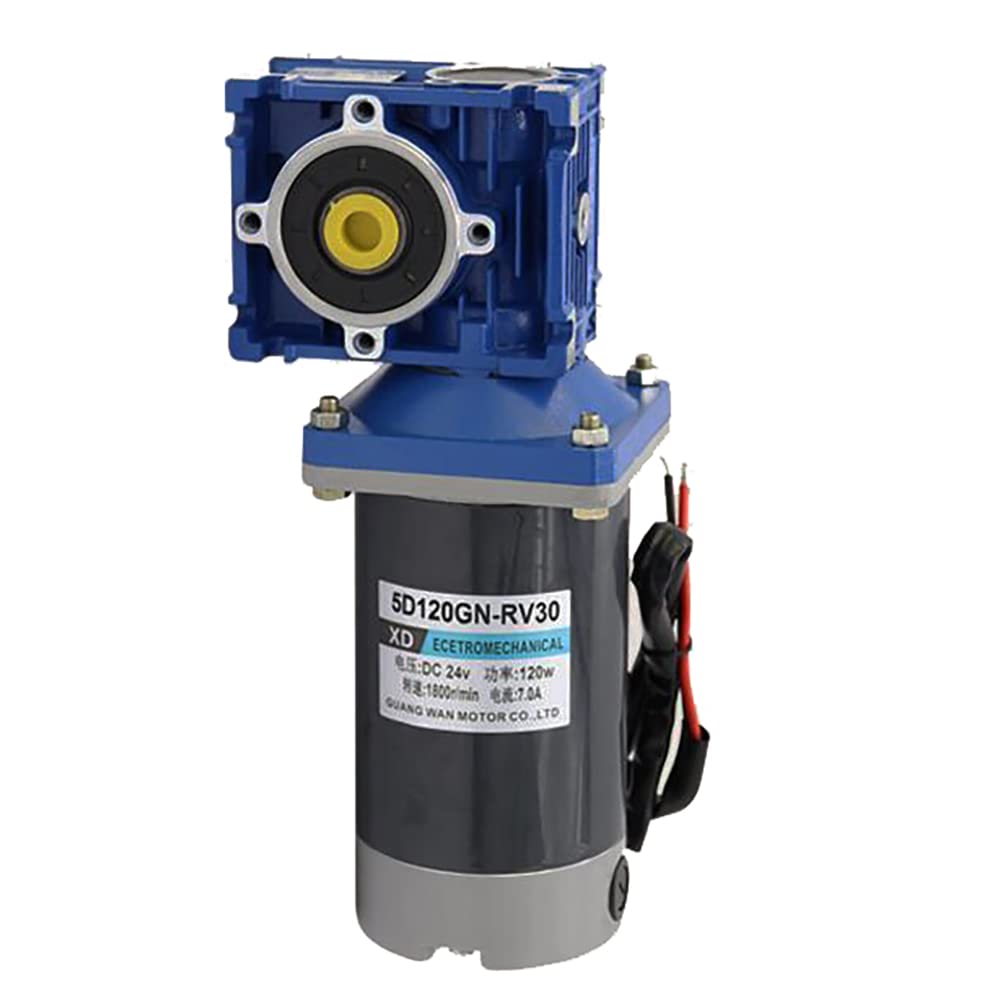 Motor Reductor de Engranaje Helicoidal RV30 120W 12V 24V CC, Motorreductor de CC Autoengranaje Rotación Del Eje de Bloqueo único CW CCW Velocidad Ajustable (24V 105RPM)