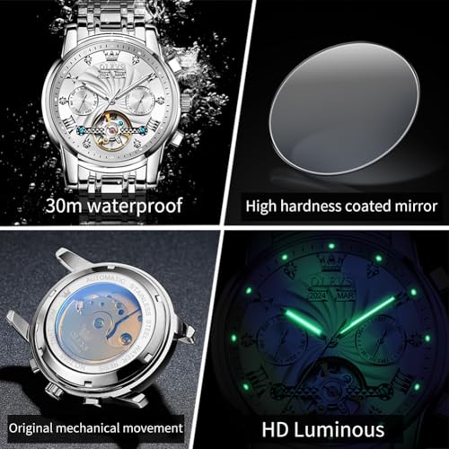 Image of OLEVS Watches for Men Classic with Date Business Dress Luxury Big Face Green /Black /Blue Waterproof Luminous Mens Wristwatch Analog Two Tone Stainless Steel Male Watch