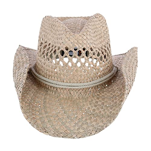 Broner Carson City Vented Seagrass Western Hat with Adjustable Chin Cord, Large Natural