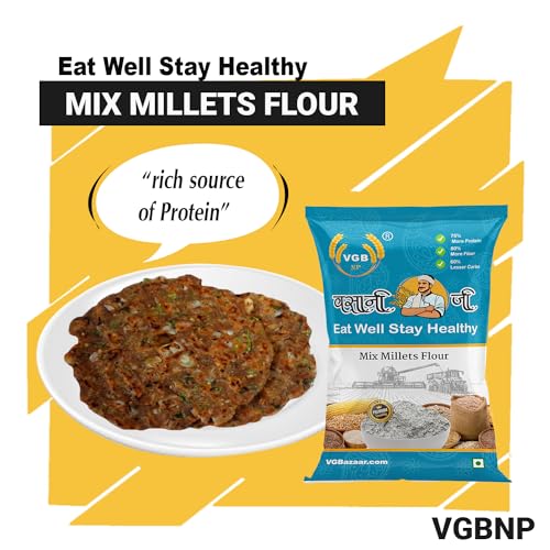 Image of Vasani G Mixed Millet Flour - Natural Multi Millet Atta (Bajra, Jowar, Ragi, Kodo, Sawa) | 5 in 1 Mix Millet | High Fiber & Nutrition-Rich Flour | 5kg