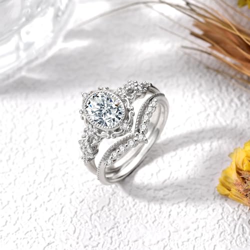 2 Carat(ctw) Oval-Cut Moissanite Engagement Rings Sets for Women,925 Sterling Silver Halo Wedding Rings Sets,Bridal Ring Sets for Anniversary Birthday4