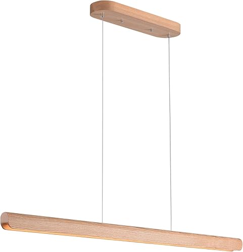 Lámpara colgante lineal LED de 31 pulgadas, lámpara de techo de madera regulable, lámpara lineal minimalista, luz cálida de 19 W, 3000 K,