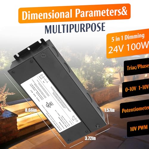 Image of 100W Dimmable LED Driver 24V, 110V-277V AC to 24V DC Led Light Transformer Compatible with lutron and leviton Dimmer, TRIAC /Phase /0-10V /1-10V /Potentiometer /10V PWM 5 in 1 Dimming LED Driver, UL Listed