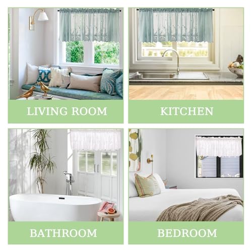 Image of Lace Curtain & Sheer Curtains Short Valance for Kitchen Window Curtains (74 * 61cm / 29 * 24in) Cabinet Decor with Elegant Design Ideal for Kitchen Dining or Bedroom