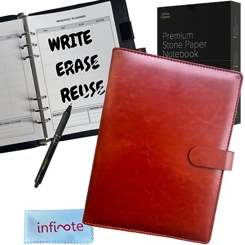 Image of Infinote Executive Reusable Stone Paper Smart Notebook and Planner (A5, with 100 Pages | 50 Sheets | 100 Sides, Tan Brown)