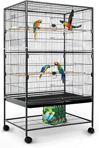 Garvee 60 Inch Wrought Iron Bird Cage with Play Top & Rolling Stand, 4 ...