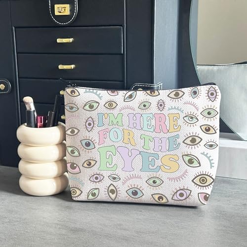 WCGXKO Novelty Optometry Gift I’m Here For The Eyes Zipper Pouch Makeup Bag for Optometrist (B-For The Eyes), beige 6