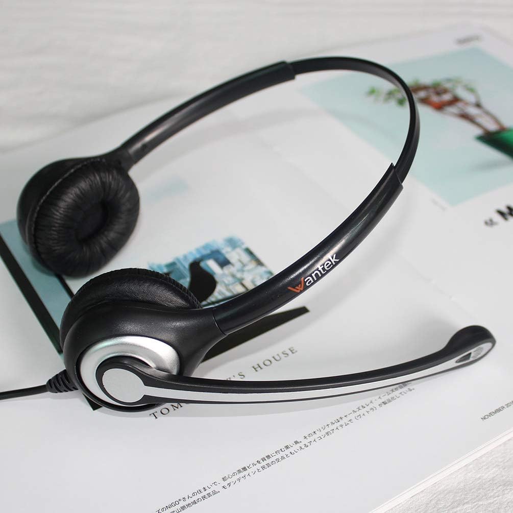 Wantek Casque de téléphone Portable avec Micro antibruit et Commandes d'appel, Casque d'ordinateur 3,5 mm pour iPhone, PC, Entreprise, Skype, Softphone, Centre d'appel, Bureau