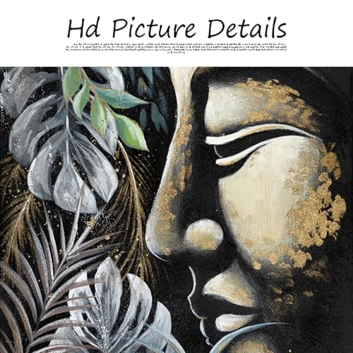 Toile bouddha zen avec feuilles vertes décoration murale pour un salon apaisant 70 x 90 cm - 4