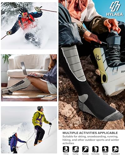 Image of Hylaea Merino Wool Ski Socks, Cold Weather Socks for Snowboarding, Snow, Winter, Thermal Knee-high Warm Socks, Hunting
