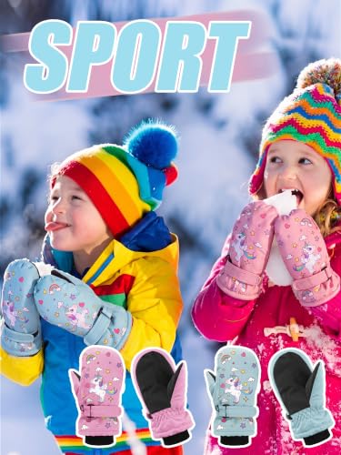 Image of Newcotte 6 Pairs Winter Ski Mittens Kids Waterproof Warm Snow Gloves for Boys Girls Cold Weather Outdoor Activities