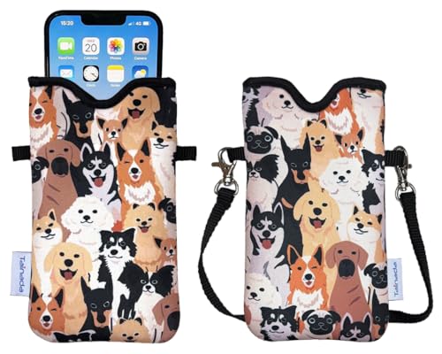 Image of Tainada Cell Phone Pouch w /Crossbody, Neck Lanyard (Doodle Dogs Style 2) | For Men /Women; lightweight neoprene pouch; Compatible with iPhone 17 /16 Pro Max, 16e, 16 /15 Plus; Samsung S26 /S25, A57 /A56