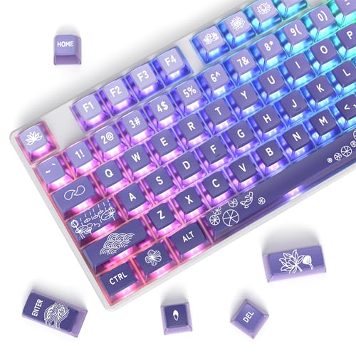 Image of Guffercty kred Pudding PBT Keycaps for 75 Percent Keyboard, 120-Keys Transparent Keycaps ASA Profile Custom Replacement Key Caps US Layout for 60 68 82 87 104 Mechanical Keyboard (Lotus Pond)