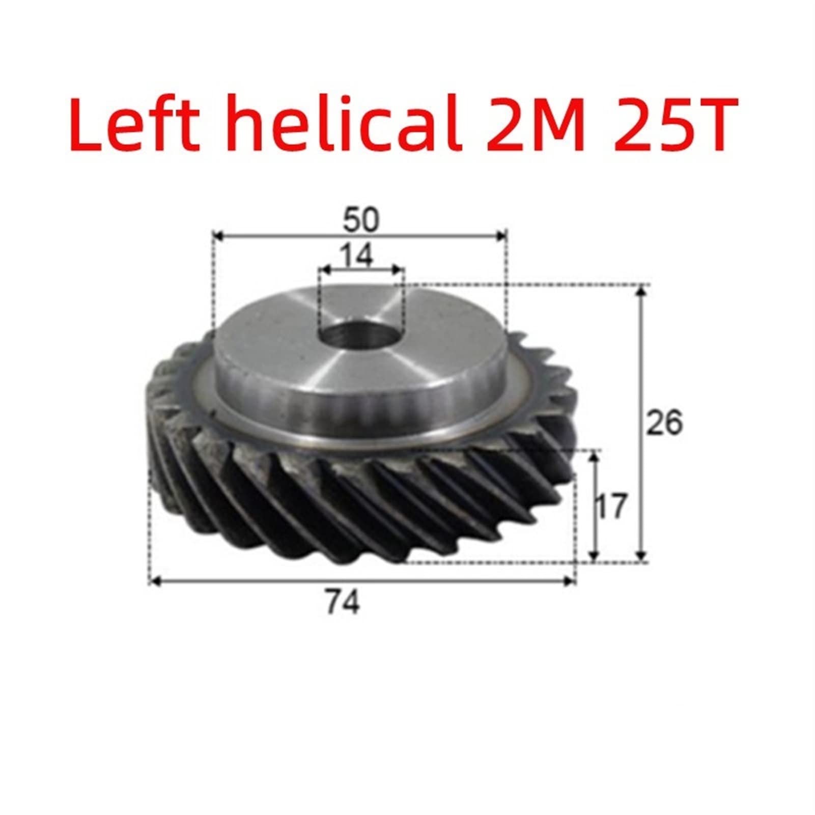 ELLANA Transmission Angle 1pc 2M 25T Left Helical Gear 2 Module 25 Teeth Motor Interlaced Gear 45 Degree Left Helical Gear 14mm Process Hole Driver Shaft