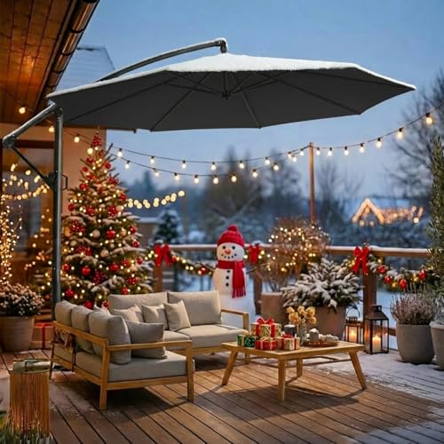 wikiwiki 10ft Patio Umbrellas Offset Outdoor Umbrella Cantilever Hanging Umbrellas w/Infinite Tilt, Fade Resistant Waterproof RECYCLED FABRIC Canopy & Cross Base, for Yard, Garden & Deck, Carbon