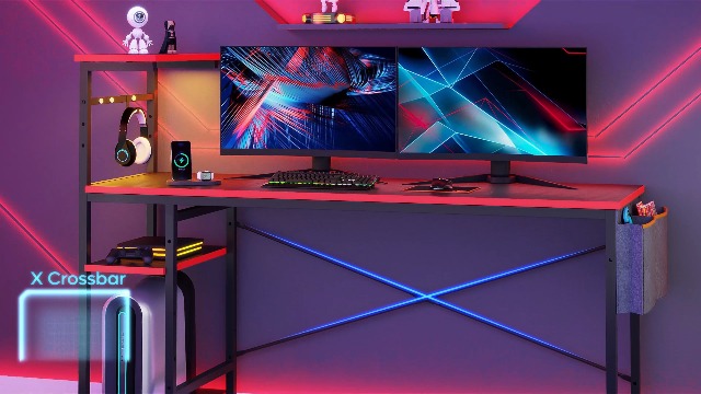 Amazon.com: Bestier 61 Inch Gaming Desk with LED Lights