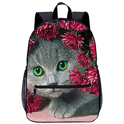Sac à dos scolaire pour enfants chat grand format 45x30x15cm unisexe élégant pour étudiants