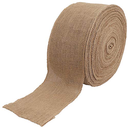 KINJOEK 4 Inch Wide 27 Yards Burlap Ribbon, Natural Jute Fabric Ribbon, Crafts Ribbon for Christmas, Wedding, Gifts, Burlap Fabric DIY for Decoration