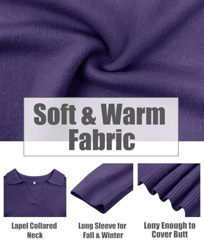 Image of CARCOS Plus Size Sweaters for Women Long Sleeve Pullover Sweaters Lapel Collared Vneck Knit Jumper Tops Fall Winter XL-5XL