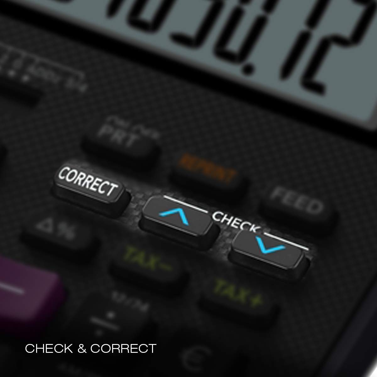 CASIO HR-200RCE druckender Rechner, 2-Farb-Druck, 12-stelliges LC-Display | 12-stelliges LC-Display, Serieller 2-Farbdruck, Steuerberechnung, Währungsumrechnung, Profi-Prozentrechnung, Zeitstempel