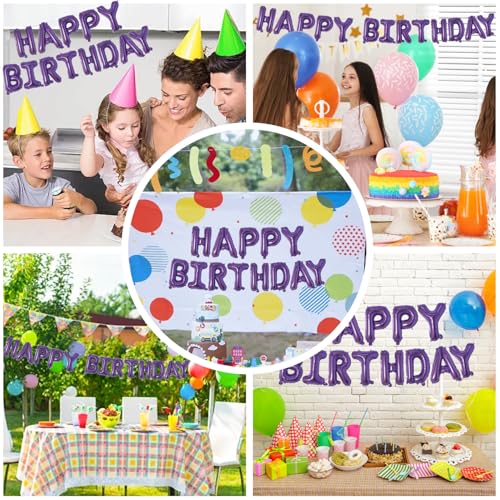 Image of Dark Purple Happy Birthday Balloons Banner 16 Inch Mylar Foil Letters, Inflatable Party Decor and Birthday Decorations for Women, Men, Boys & Girls Kids and Adults, Reusable, Party Supplies