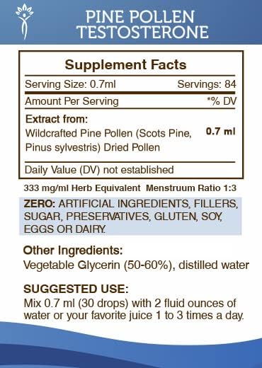 Secrets of the Tribe Pine Pollen Testosterone Alcohol-Free Extract Tincture, Wildcrafted Pine Pollen (Scots Pine, Pinus sylvestris) Dried Pollen Tincture Supplement 2 FL OZ - Image 4