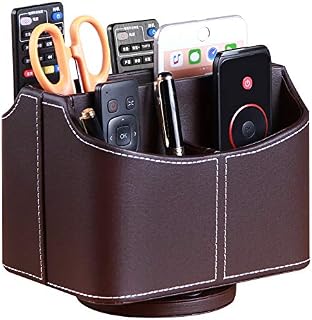 TV Remote Control Holder 360 Degrees Rotatable Leather Remotes Caddy Office Desktop Organizer Storage Box for Home Decoration Cosmetic Accessories E-Reader iPad Phone Pen Stationery