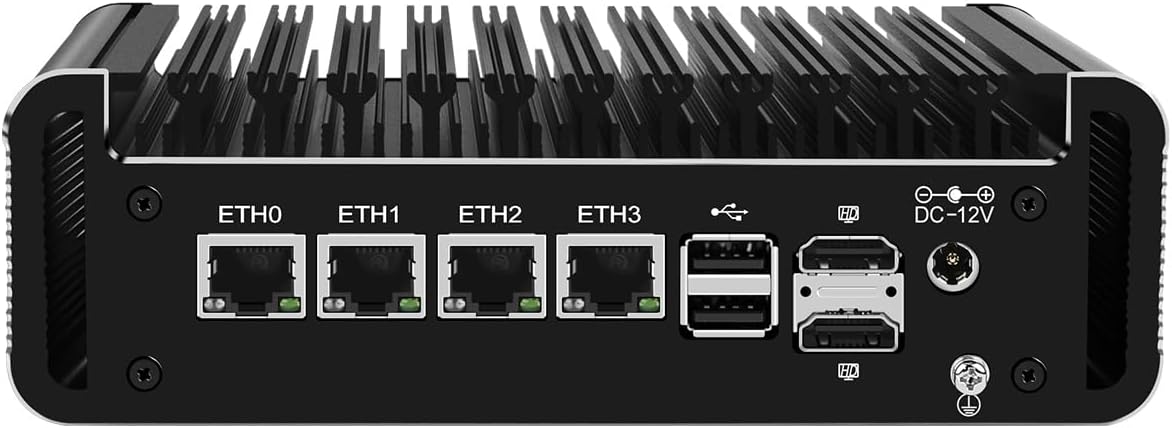 Micro Firewall Appliance, Mini PC, Mikrotik, OPNsense, VPN, Router PC, Alder Lake-N 12th Gen N100, RJ44, 4 x 2.5GbE I226-V, 2 x HDMI, DP, TF, Type-C, 0 RAM, 0 Storage, Barebone No System