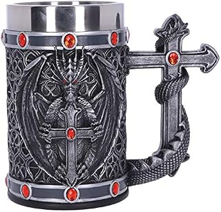 Nemesis Now Exclusive Silver Dragon Obsidian Tankard, 17.5cm, Resin