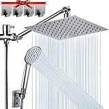 Shower Head, NERDON 8'' High Pressure Rainfall Shower Head, Handheld Shower Combo with 11'' Extension Arm, 5 Spray Settings Anti-Leak Shower Head with Holder, Hose, Height/Angle Adjustable, 4 Hooks