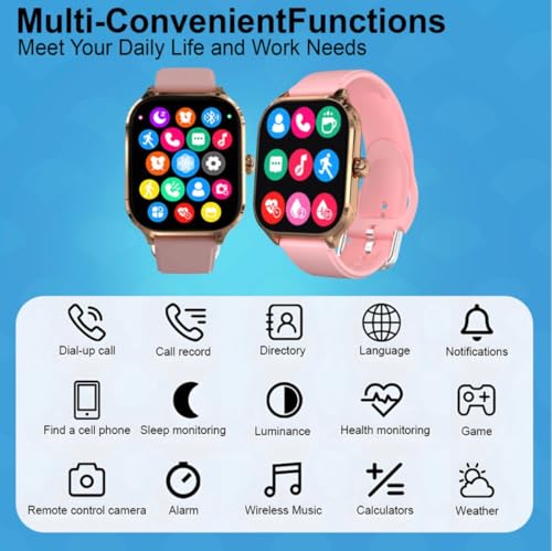 Image of ZERIX Premium Smartwatch - 2.01 inch Full Touch Display, Custom Wallpapers, Advanced Fitness & Health Tracker, Heart Rate & Blood Pressure Monitor, Sleep & Step Tracking, Android & iOS, Pink (Pink)