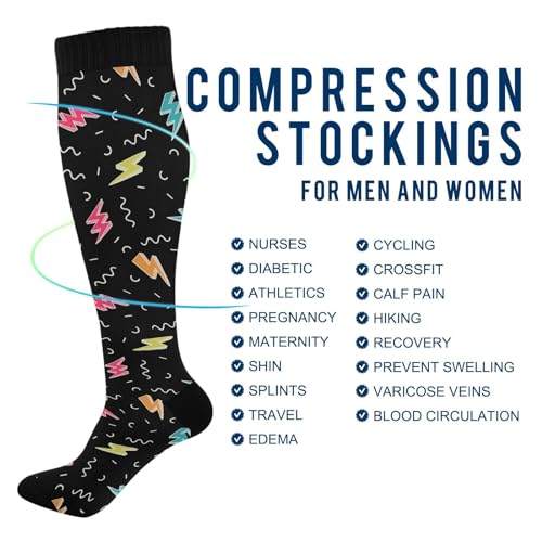 Wusikd Lightning Bolts Compression Socks for Women and Men Circulation Retro Long Socks for Athletic Running 24
