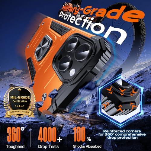 Image of Anqrp Heavy Duty Case for iPhone 15 Pro Case with Enhanced Ring Holder Grip Stand, Military Grade Shockproof Rugged Drop Protective Silicone Hard Slim iPhone 15 Pro Phone Case Cover,Orange