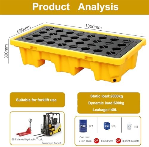 Stackable Spill Containment Platform with Drain Outlet, Forklift Accessible, Leakproof Tray for Safe Hazardous Material Storage & Spill Prevention Solution