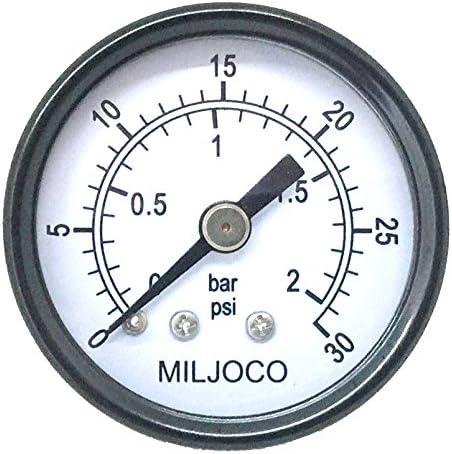 Miljoco P150803 1.5" Utility Pressure Gauge, 1/8" NPT Center Back Mount, 0-30 psi