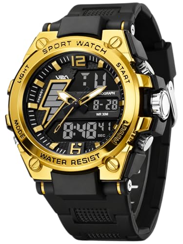 Image of V2A Stryke 45mm Analog Digital Sports Watch for Men | Hybrid Layered Dial | Alarm Stopwatch Backlight Day Date | TPU Strap | 30M Water Resistant | Gift for Mens