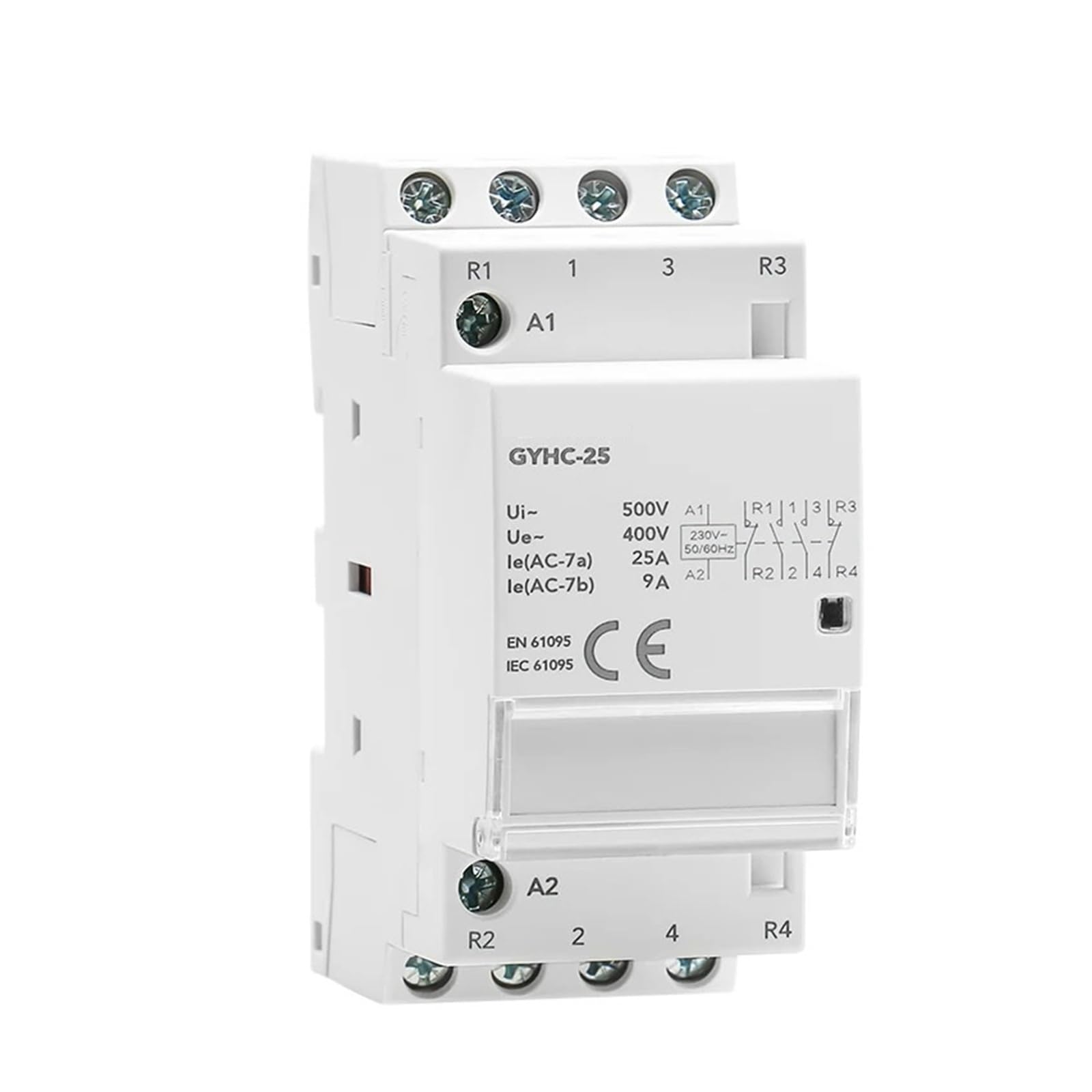 Contacteur domestique modulaire DIN AC230V 4P 25A 4NO 2NO2NC 3NO1NC 50/60Hz (4P 25A 3NO1NC)