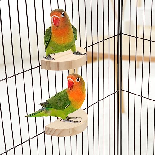 Image of 2 Pieces Bird Perch Platform Wooden Stand Toy for Small Bird Parrot Parakeet Cockatiel Budgie Lovebirds Conures Finches Rat Cage Accessories (Semicircle)