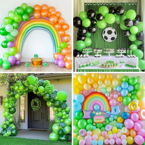 Image of RUBFAC Lime Green Balloons 129pcs Light Fruit Neon Green Latex Balloon 18 12 10 5 Inch Garland Arch Kit for Soccer Sports Party Match Game Day Night Birthday Dinosaur Jungle Baby Shower Decoration