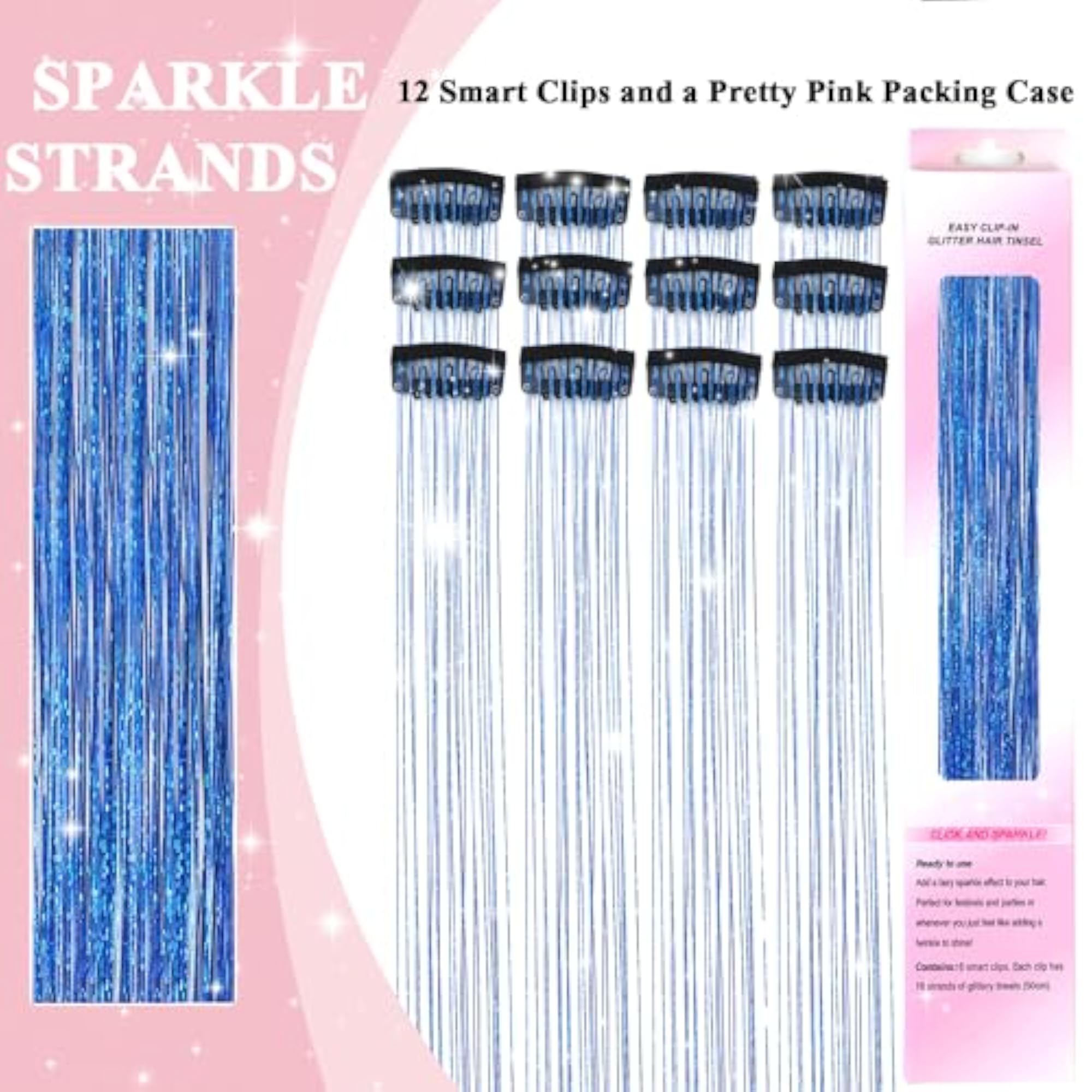 2pc Glitter Tinsel Hair Extensions Clips for Women