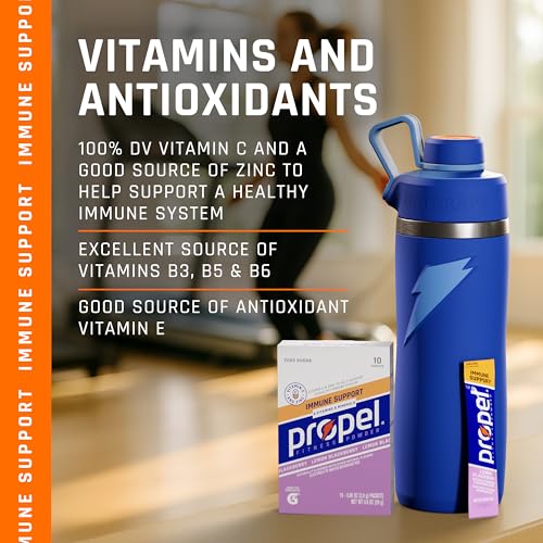 Propel Immune Support Electrolyte Enhanced Water Drink Mix Powder Packets, Lemon Blackberry, 100% DV Vitamin C, Good source of Zinc, Zero Sugar Hydration with Electrolytes and Vitamins (120 Packets) - Thumbnail 5