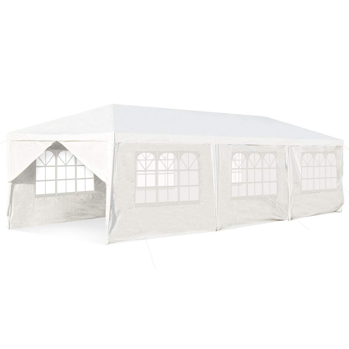 COSTWAY Tonnelle de Jardin 3x9m inclut 6 Murs Amovibles avec Fenêtre sur Côté, 2 Entrées de Porte, Abri Robuste avec Piquets de Terre