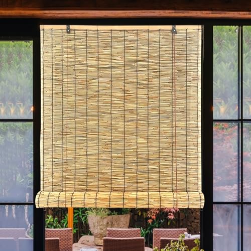 Geovne Persianas Enrollables de Bambú Natural,Persianas de Caña Retro,Estores de Bambú de Cocina,Rodillo-hasta Shade Tejidas a Mano,para Porche Jardín,con Accesorios (165x260cm/65x102in)