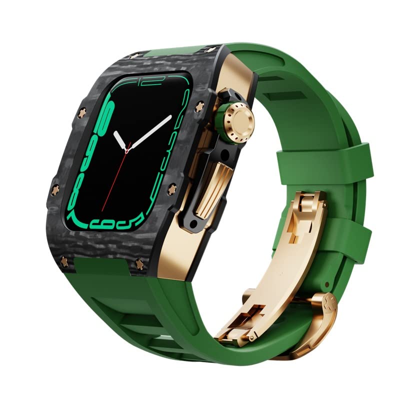 Coque fibre de carbone Apple Watch 7 45mm avec bracelet caoutchouc fluoré - 4